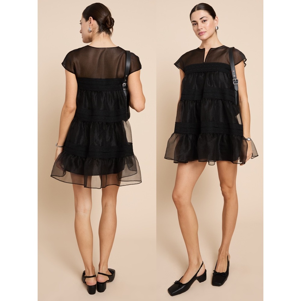 NWT Kourt Allira Mini Organza Dress in Black - Size Large
